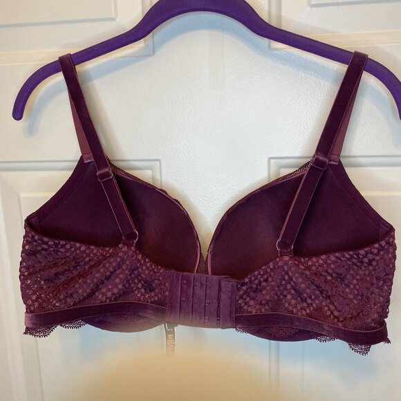 VICTORIA'S SECRET Very Sexy Crochet Lace Velvet Push-Up Bra 38D Burgundy - Picture 3 of 12